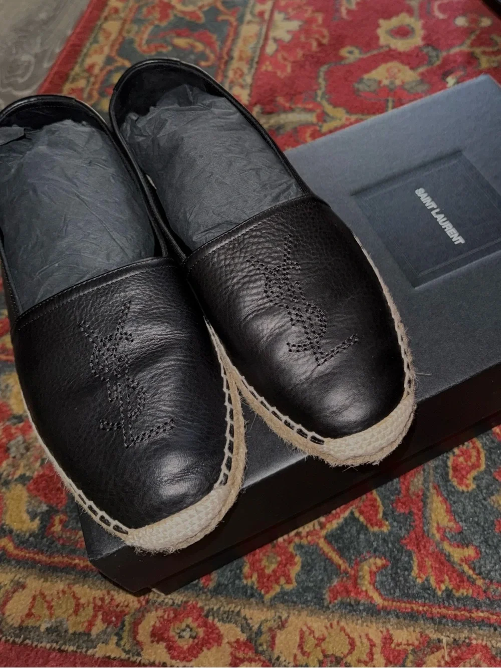 Saint Laurent Men’s Cassandre Slip-On Espadrilles in Black (41 EU | 8 US)